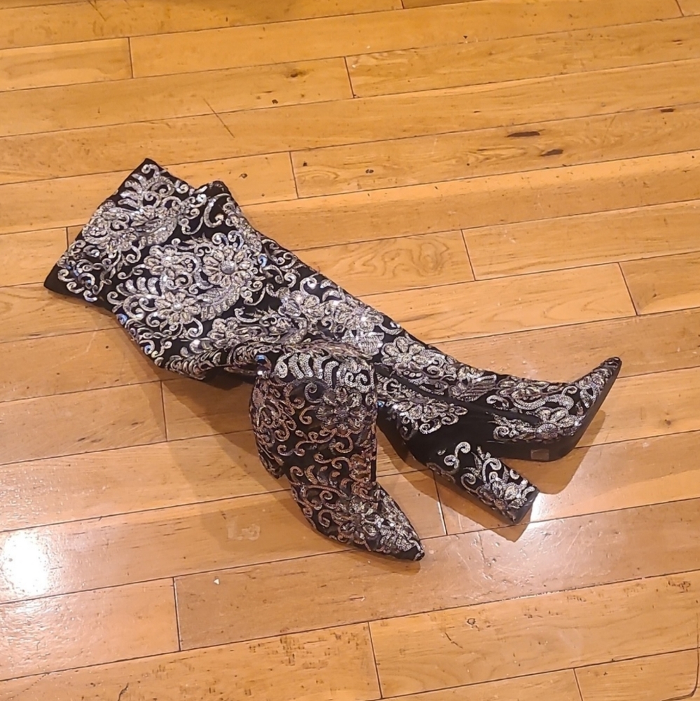 Sparkly sequin gold & silver Velvet Boots